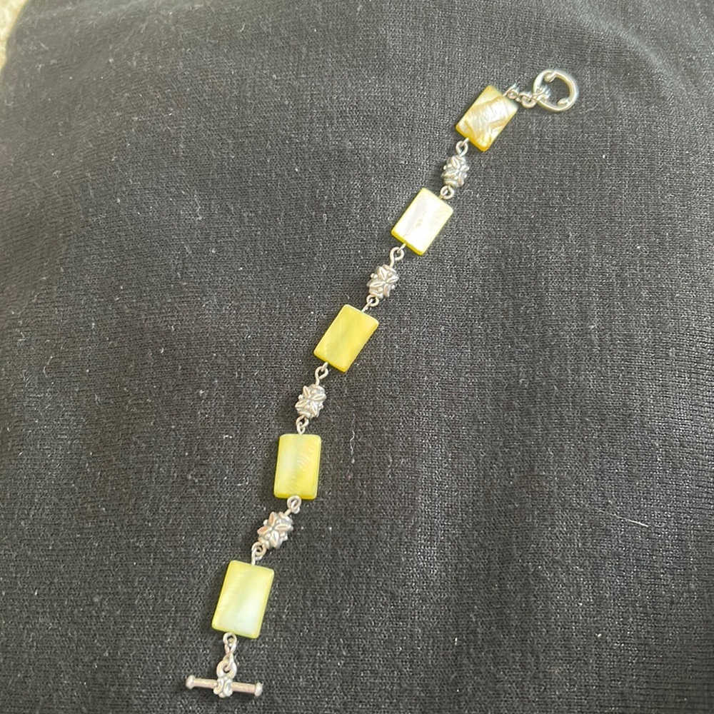 Silver and green stone bracelet